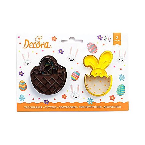 Decora 0255061 Set 2 Tagliapasta Cestino E Bunny In Plastica, Il Kit Ideale per Creare Decorazioni in Pasta di Zucchero o di Gomma, Made in Italy, Design originale. Confezione da 2 pezzi. (1/3)