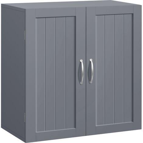 Yaheetech Armadietto Bagno Sospeso da Parete Armadio Mobiletto Salvaspazio con 2 Ante e Ripiano Regolabile 60 x 30 x 60 cm PE Cucina Camera da Letto Lavatrice Grigio Scuro (1/5)