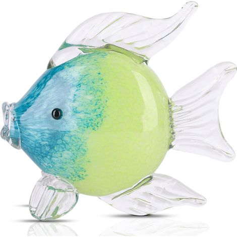 Grande figurine de poisson en verre soufflé à la main - Statue et sculpture de poisson - Décoration d'intérieur - Presse-papier en verre de mer tropicale pour bureau, aquarium côtier (1/5)