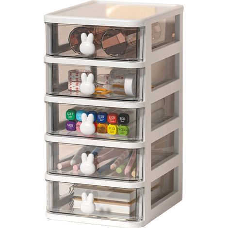 Irovami Boîte rangement 5 niveaux lapin – Transparent, 13.4x17x26cm – Idéal pour livres, stylos, bureau (1/5)