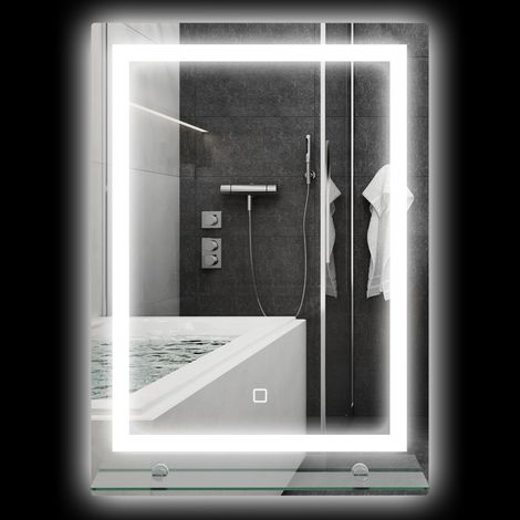 Miroir lumineux avec étagère LUNA blanc 50 x 70 cm (1/5)