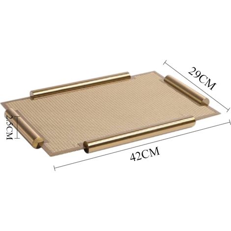 Plateau de rangement en cuir (doré) avec porte-couverts en métal (1/4)