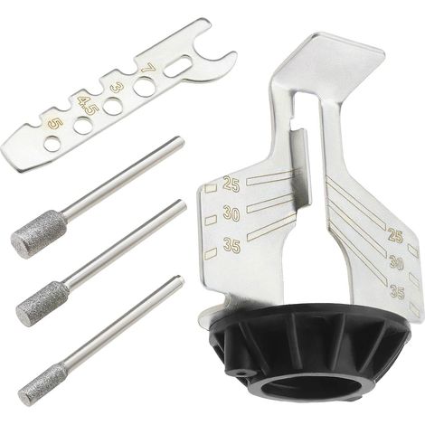 Lot de 5 accessoires d'affûtage pour tronçonneuse - Outil de polissage - Guide de perçage - Adaptateur de tête - Règle - Outil rotatif