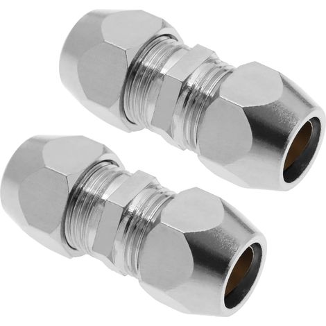 Raccord Tuyau Droit - 2 Pièces - Cuivre Nickelé - Double Virole 8mm - Climatisation Plomberie - 32,5x14mm (1/5)