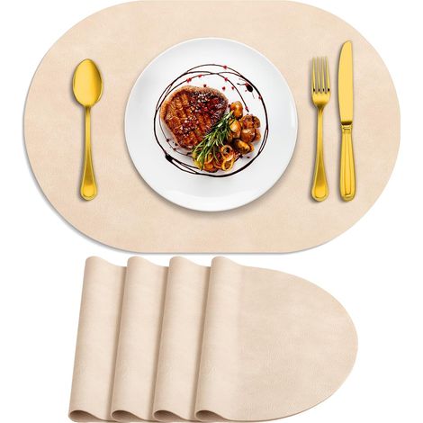 Lot de 4 sets de table ovales résistants à la chaleur, lavables, 30,5 x 43,2 cm, imperméables et faciles à nettoyer pour cuisine, salle à manger, beige'Beige 4Pcs, 12" x 17"'Beige'4Pcs, 12" x 17" (1/5)