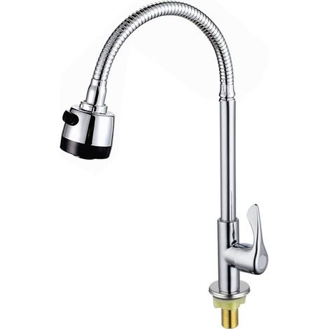Grifo de cocina individual para fregadero de agua fría, giratorio 360°, con aireador giratorio, solo para agua fría, flexible y con rociador. (1/5)