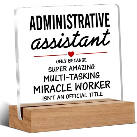 Cadeaux pour assistant·e administratif·ve, cadeaux d'appréciation pour secrétaire, panneau transparent de décoration de bureau, panneau en acrylique avec support en bois pour bureau, table et étagère (1/5)