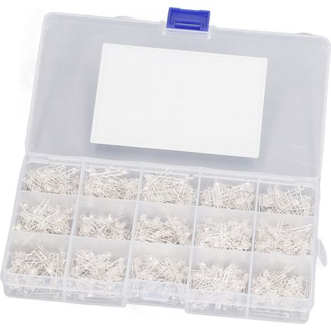 Un ensemble de 150 LED transparentes de 3 mm, rouges, jaunes, bleues, vertes et blanches. (1/5)