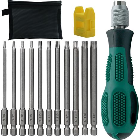 12 Pièces Tournevis Torx, 75mm Embout Torx T6 T7 T8 T9 T10 T15 T20 T25 T27 T30 T40 Avec sac de Rangement Pour Visseuse Sans fil (1/5)