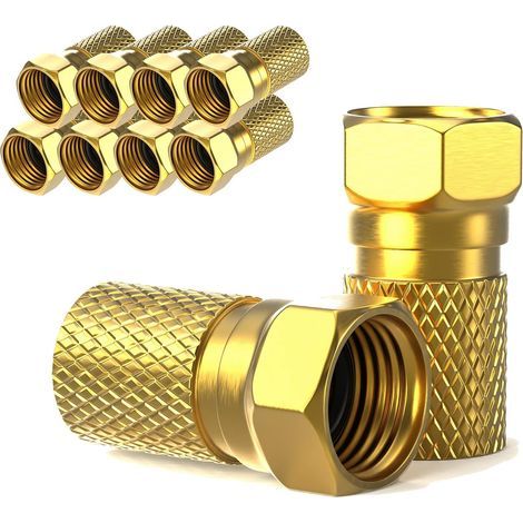 10 F-Stecker, 7 mm, vergoldet, mit Gummidichtung und breiter Mutter, für Koaxialkabel, Satelliten- und LNB-Anlagen. (1/5)