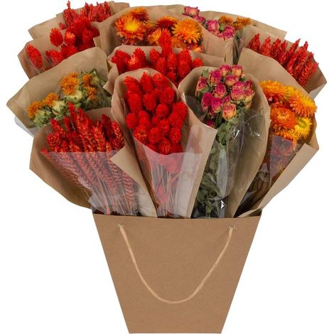 Bouquet de Fleurs Séchées Naturelles Mono Mix Orange Décoration Maison et Bureau 50 cm - PANGIVO