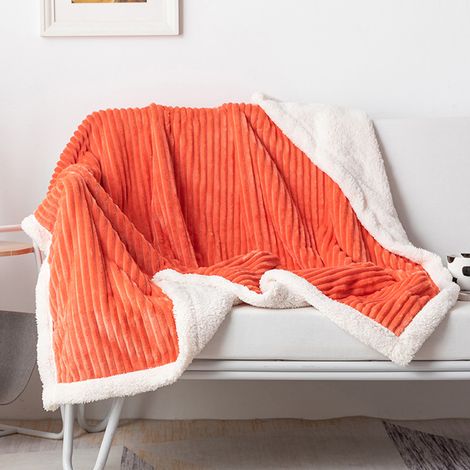 1 Couverture polaire, motif rayé, réversible, microfibre douce, 130x160 cm, pour lit et canapé (1/5)