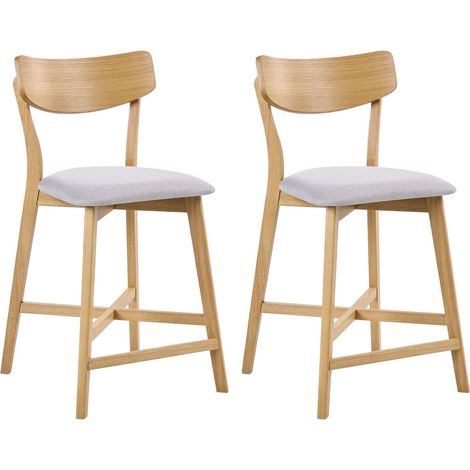Lot de 2 Chaises de Bar Rétro Sans Accoudoirs Assise en Tissu Marron Clair et Gris Hope