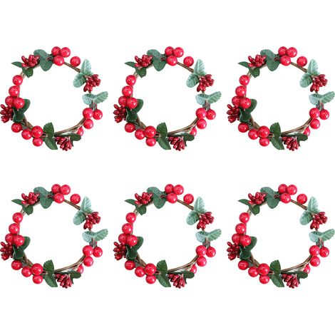Anneau de bougie de noël, couronne de baies rouges artificielles pour décoration de centre de Table, vacances de mariage (1/5)