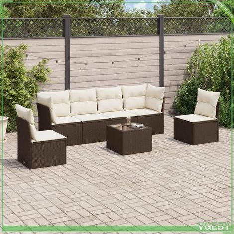 Salon de jardin - FAF7291712417023 - Résine tressée marron - 6 personnes - Coussins déhoussables (1/3)