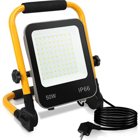 LED Fluter Scheinwerfer IP66 Kaltweiß Außen Strahler mit Stativ 50W (1/5)