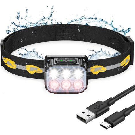 Lampe Frontale LED Ultra Puissante, Rechargeable Lampe Frontale Étanche avec Lumière Rouge, 6 Modes d'Éclairage & 36H d'Autonomie, 350LM Torche Frontale Léger pour Camping/Pêche/Cyclisme/Course [Class