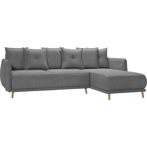 BANDOL - Canapé d'angle convertible tissu lisse 3 places Gris foncé (1/5)