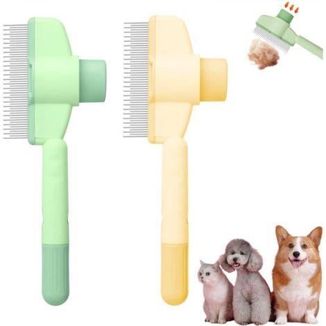 Peigne d'épilation pour animaux de compagnie, 2 pièces, brosse pour chat en acier inoxydable avec bouton de déverrouillage autonettoyant, convient aux poils courts et