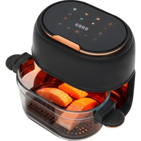 Friteuse à air chaud, avec écran tactile et panier de cuisson en verre visible, 4 l, 1350 W, température réglable de 60 à 190 °C, noir, en verre borosilicate et polypropylène, pour maison, restaurants