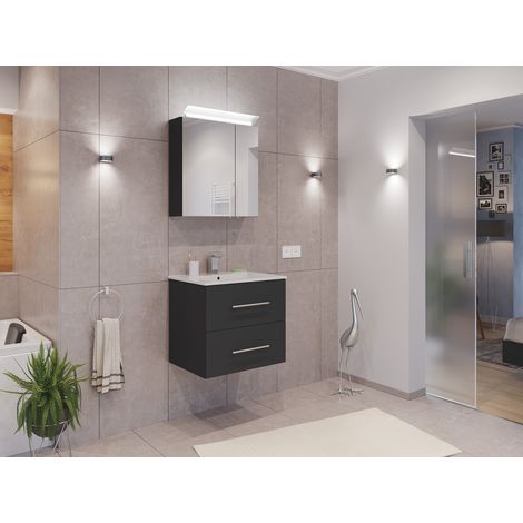 Badmöbel Set Firenze 60 2tlg. Spiegelschrank Softclose grafit (1/5)
