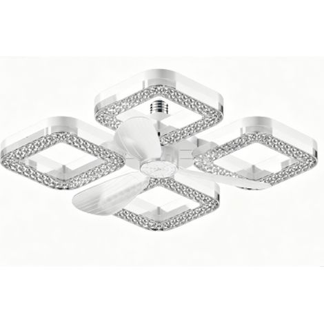 Ventilateur de plafond carré à 4 têtes en cristal avec douille E27 et éclairage intégré, design minimaliste et silencieux, télécommande incluse, idéal pour la chambre ou la salle à manger. Installatio (1/3)