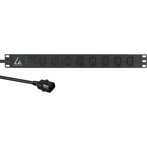 Lanview 19'' Steckdosenleiste mit 8 C13-Steckdosen, 2 m Kabel 3G1,5 mm², C14-Stecker, Überspannungsschutz, LVR-2MC14-SPD-C13X8
