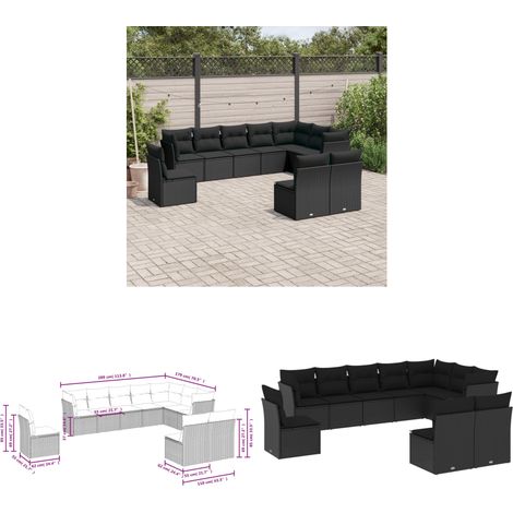 10-tlg. Garten-Sofagarnitur mit Kissen Schwarz Poly Rattan - Gartenmöbel - Outdoor Möbel - Rattan Sofa - Lounge Set - Esstischgarnitur - Home & Living (1/3)