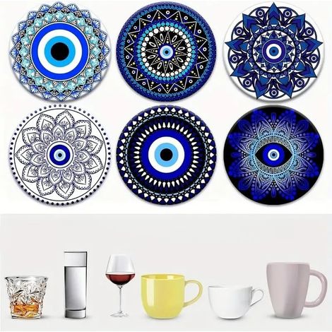 Ensemble de 6 sous-verres œil protecteur, ornés de motifs de papillons et de fleurs mandala, pour tasses à café, 10 cm de diamètre