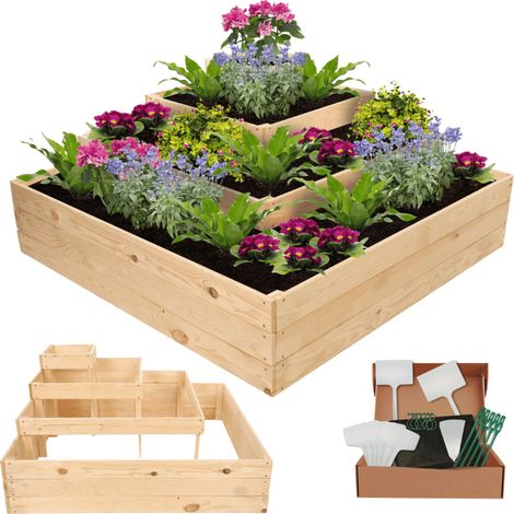 MODO24 Potager surélevé bois ZP08 54x119x119 cm, jardinière balcon/terrasse pour herbes, légumes, kit jardinier inclus, naturel