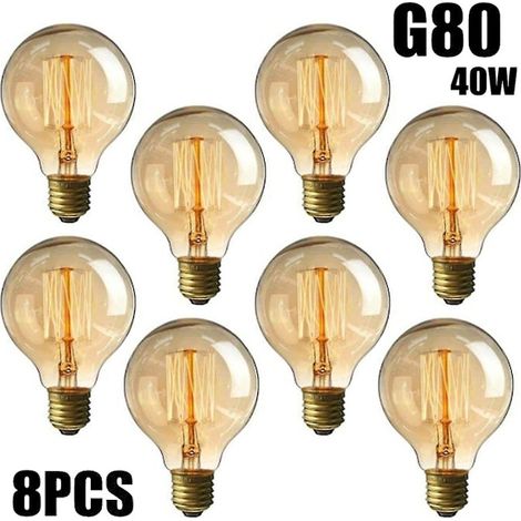 8Pcs Vintage Edison G80 Bulbs E27 40W 220V – Warm White Light, Classic Filament Globe (1/5)