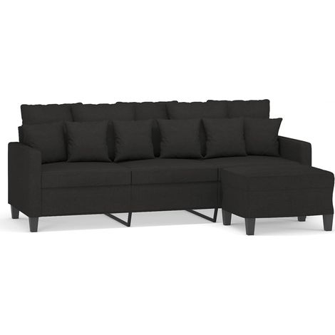 Canapé Sofa à 3 places avec repose-pieds Noir 180 cm Tissu (1/5)