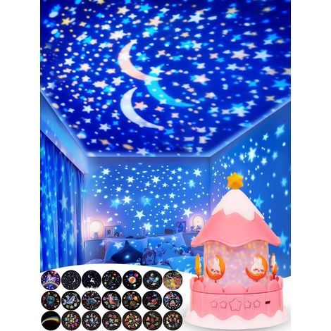 21-Filme-Projektor-Nachtlicht – Sternenhimmel-Projektor fürs Kinderzimmer – 360° drehbar und dimmbar – für Kinder von 3 bis 14 Jahren – Rosa – 1 Stück