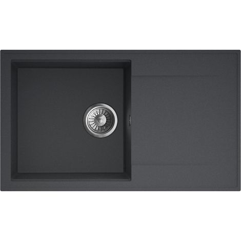 Granitspüle - Spülbecken - Küchenspüle - 78 x 46 cm - Black Metallic - Einbauspüle - Kratzfest, Elegant, Platzsparend, mit Siphon, Carlo 78 (1/5)