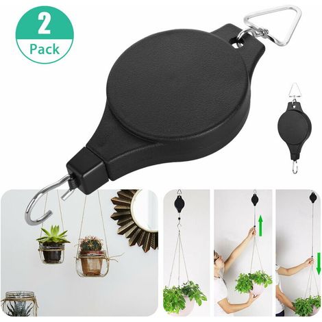Lot de 2 poulies rétractables pour plantes, paniers de jardinage suspendus, crochets pour fleurs, paniers de jardin, pots et oiseaux suspendus (à l'envers) (1/5)