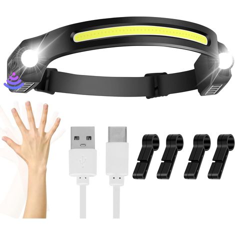Lampe Torche Frontale Rechargeable Usb Led 350 lumens 6 Modes 230 Degrés de Vision Large Lampe de Poche étanche IPX4 Cadeau pour Adultes, Enfants, Camping, Course à pied, Pêche, Cyclisme,Running