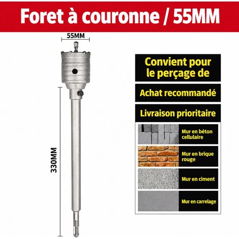 Scie trépan béton kit queue carrée 55 mm pour carottage mur et climatiseur 1,5 CV, perforateur 1 g – Livraison gratuite (1/4)