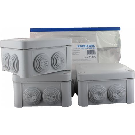 Kit d'étanchéité 3 boites de dérivation 100x100x55mm IP55 + 3 sachets Rapid'Gel 500 ml BLM (1/2)