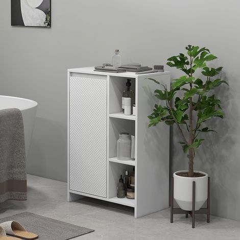 Badezimmerschrank mit 3 offenen Regalböden und einer Tür, Badezimmerschrank mit verstellbarem Einlegeboden, 53 x 30 x 80 cm, Weiß