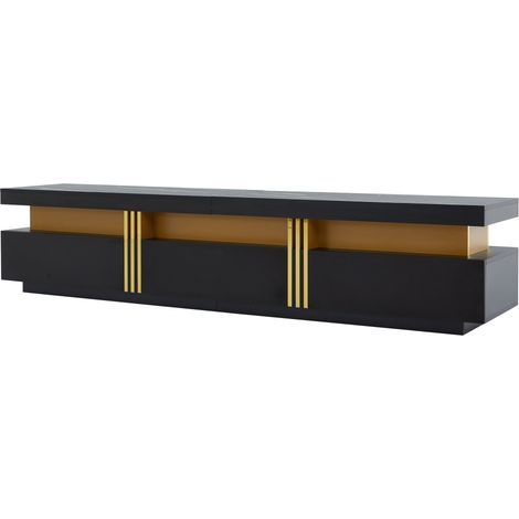 Meuble TV bas moderne effet marbre, meuble TV, commode TV, 200 x 40 x 42 cm – pour téléviseurs jusqu’à 90 pouces, trois tiroirs et gestion des câbles (1/5)