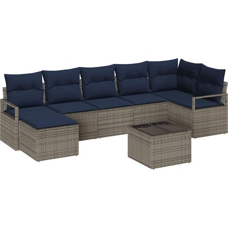 Set di divani con cuscino 8 pcs Grigio polyrattan vidaXL