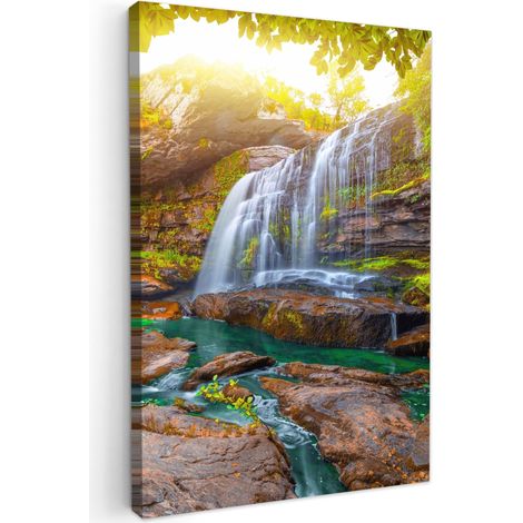 CUADRO EN LIENZO Naturaleza - Cascada - Plantas - Árboles - Sol Decoracion Pared Salon 20x30 cm