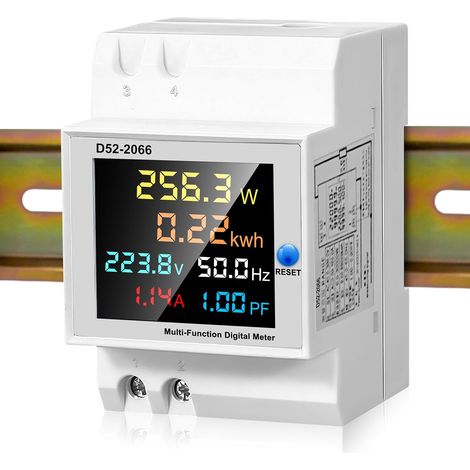 Contatore elettrico monofase 6 in 1, CA 40-300 V 100 A, misuratore di consumo elettrico multifunzione, amperometro, voltmetro, misuratore di energia elettrica per montaggio su guida DIN con display LC (1/5)
