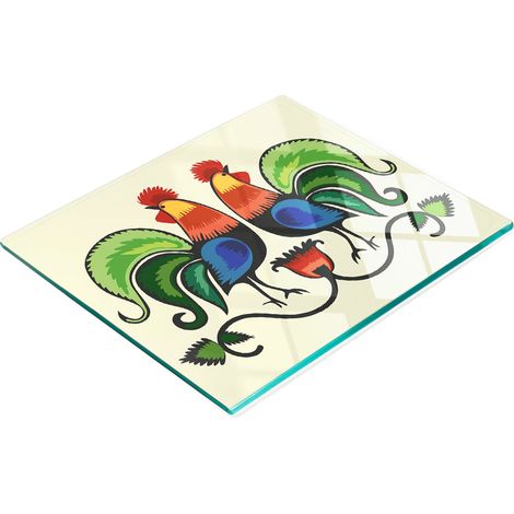 Tabla de cocina de vidrio duradera y elegante con estampado de gallo, 60x52 cm. (1/5)