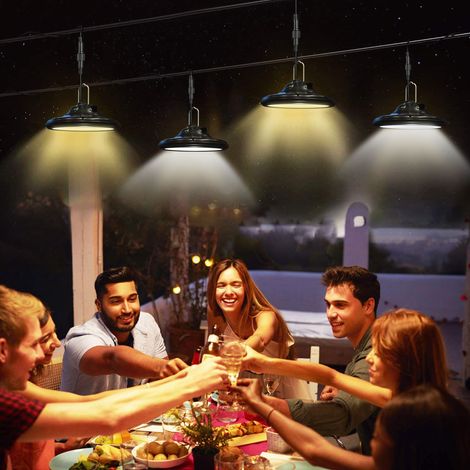 Neoglint UFO Lampe suspendue à 100 LED à énergie solaire avec contrôleur, double mode de fonctionnement, 3 modes de fonctionnement, changement de température des couleurs, 4 niveaux de luminosité régl (1/5)