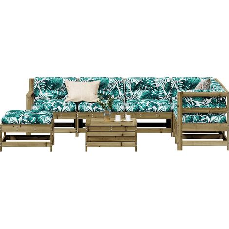 vidaXL Juego de muebles jardín 8 pzas y cojines madera pino impregnada (1/5)