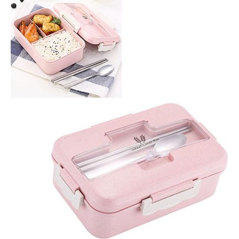 Boîte à lunch isotherme de grande capacité (1000 ml), pratique et sécurisée, avec cuillère et baguettes, rose. Design ajouré. (1/5)