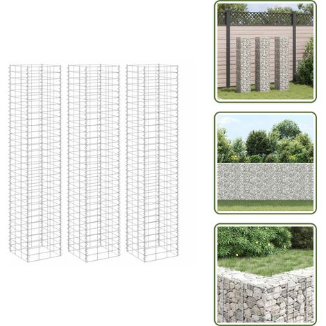The Living Store Arriates de gaviones 3 unidades hierro 30x30x150 cm - Gaviones para jardín