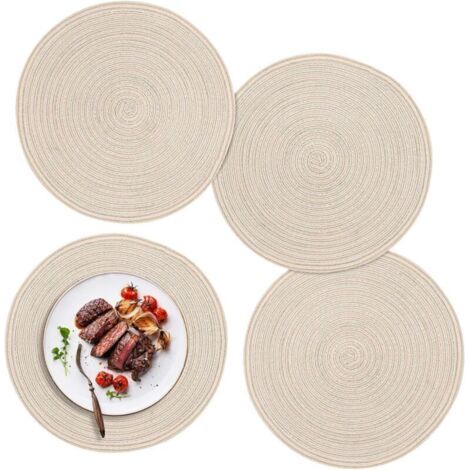 Bardusch-Lot de 4 sets table ronds coton tressé crème Ø38 cm, lavables résistants chaleur, usage cuisine/mariage/hôtel (1/5)