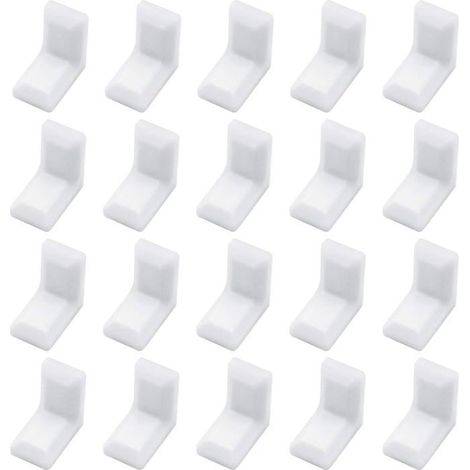 Lot de 40 équerres d'angle en acier galvanisé en forme de L avec couvercle en plastique ABS blanc pour armoire, étagère (1/4)